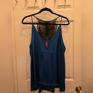 Express Blue Satin Camisole with Lace Detail